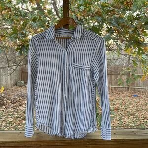 Melissa Nepton Women's Blue And White Striped Linen Blend Top Size XS